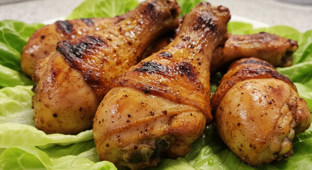 Best Damn Air Fryer Chicken Legs Homemade Recipe 8 Close-up view of perfectly cooked air fryer chicken legs with seasoning