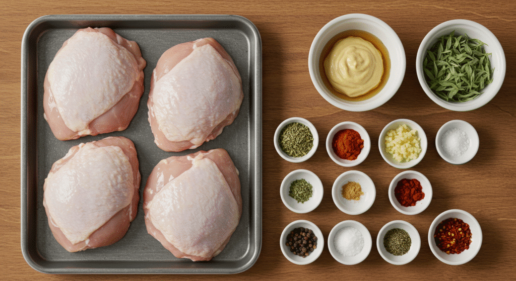Best Damn Air Fryer Chicken Thighs 9 Ingredients for air fryer chicken thighs including chicken, paprika, garlic powder, and olive oil