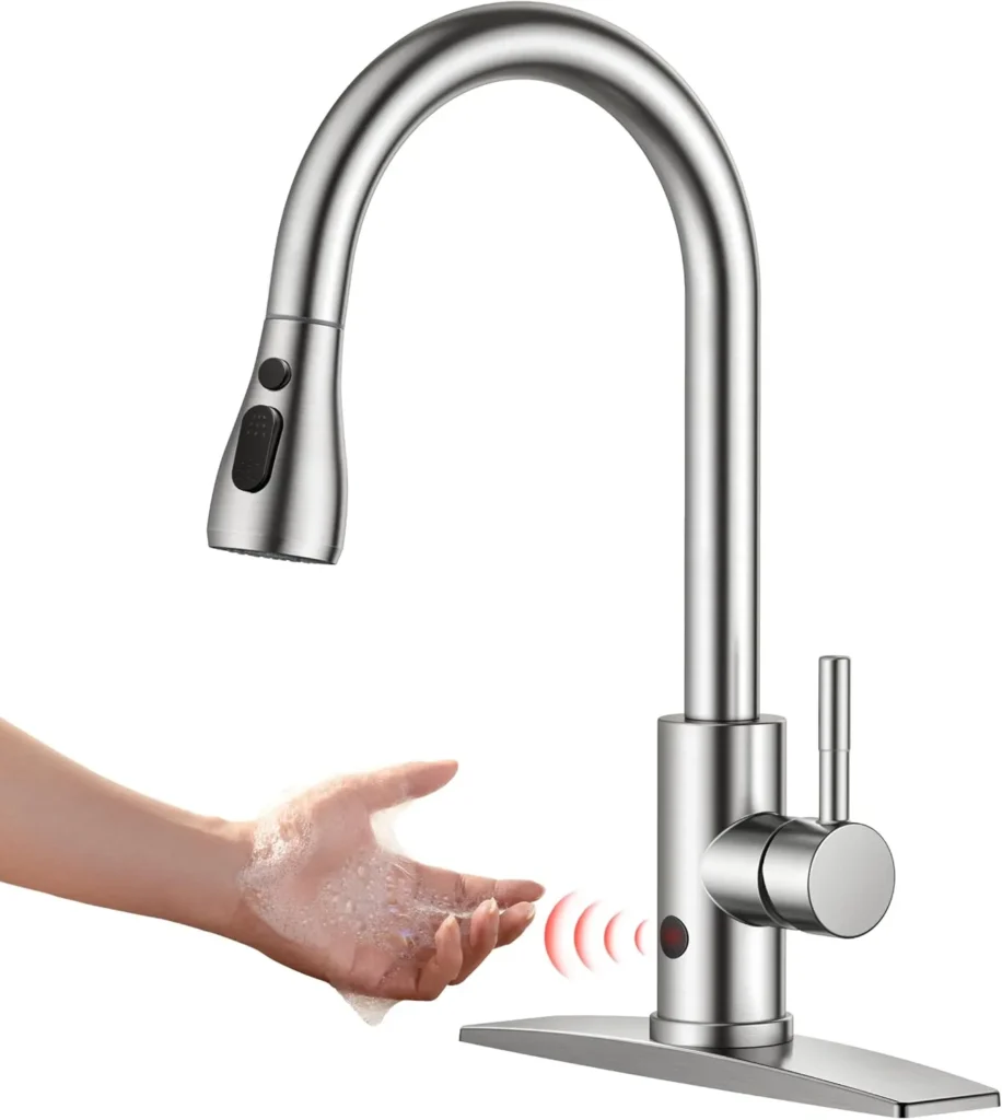 FORIOUS Touchless Kitchen Faucet with Pull Down Sprayer, Brushed Nickel Hands-Free Smart Motion Sensor Sink Faucet Single Handle Contemporary
